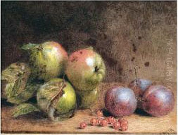 Still Life With Apples And Plums Oil Painting by J.W. Weir