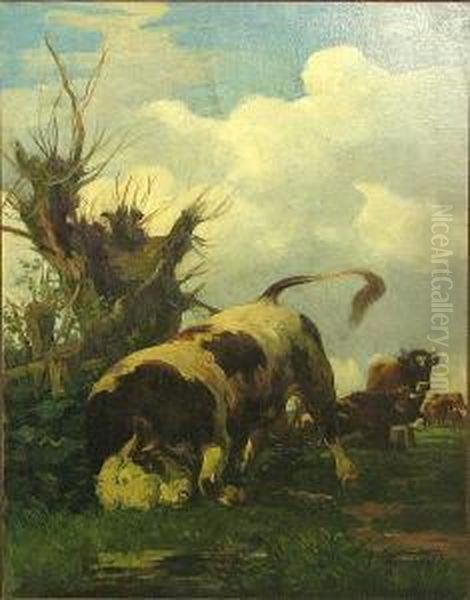 The Scratching Bull Oil Painting by Viktor Weishaupt