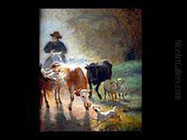 Reiter Mit Rinderherde Oil Painting by Viktor Weishaupt