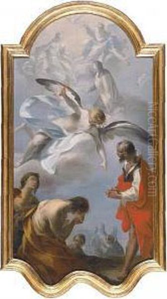 A Young Man Being Called By An Angel, The Holy Trinity Above Oil Painting by Anton Weiss