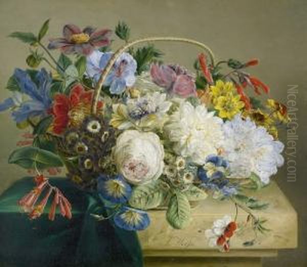 Stillleben Mit Blumenkorb. Oil Painting by Anton Weiss