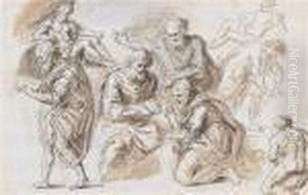 A Study Sheet With Several Figures On The Recto And On The Reverse Oil Painting by Bartholomaus Ignaz Weiss