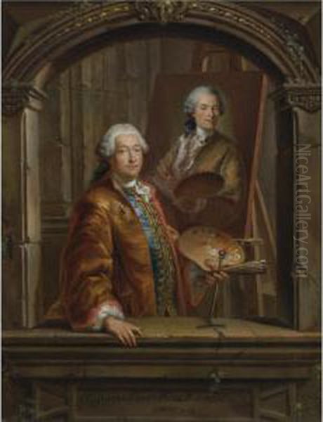 Portrait Of Georges Desmarees (1697-1776) At His Easel Painting A Portrait Of Johann Christian Thomas Winck (1738-1797) Oil Painting by Bartholomaus Ignaz Weiss