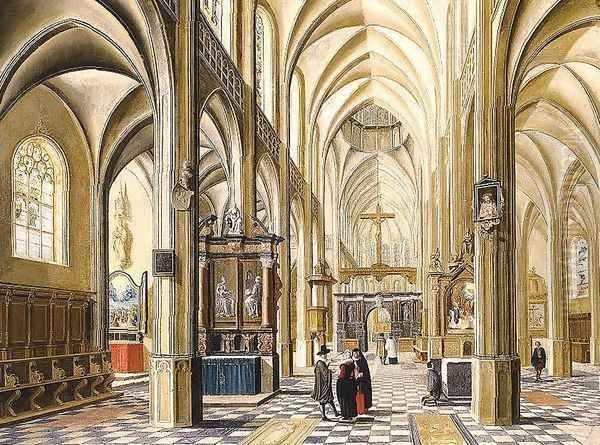 Interior of a Gothic Cathedral 1614 Oil Painting by Bartholomeus Van Bassen