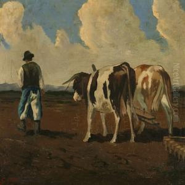 A Farmerwith Cows Oil Painting by Georges Emile, Geo Weiss