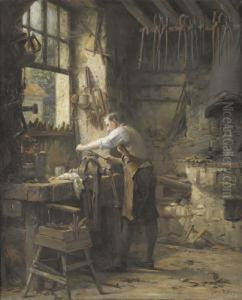 Schmied In Der Werkstatt. Oil Painting by Georges Emile, Geo Weiss