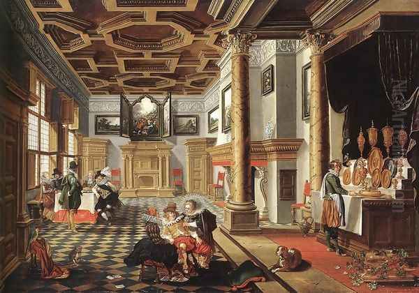 Renaissance Interior with Banqueters Oil Painting by Bartholomeus Van Bassen