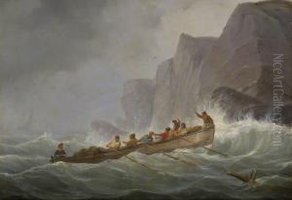 Ruderboot An Sturmischer Felsenkuste Oil Painting by Johann Baptist Weiss