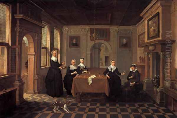 A Company in an Interior Oil Painting by Bartholomeus Van Bassen