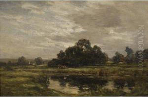 Barbizon Countryside Landscape Oil Painting by Jose Weiss