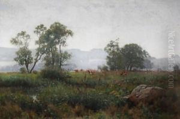 Cattle In A Meadow Oil Painting by Jose Weiss