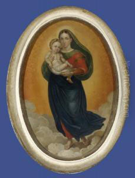 Madonna Mit Jesuskind Auf Wolken Stehend, Umgeben Von Engelskopfen Oil Painting by Ludwig Caspar Weiss