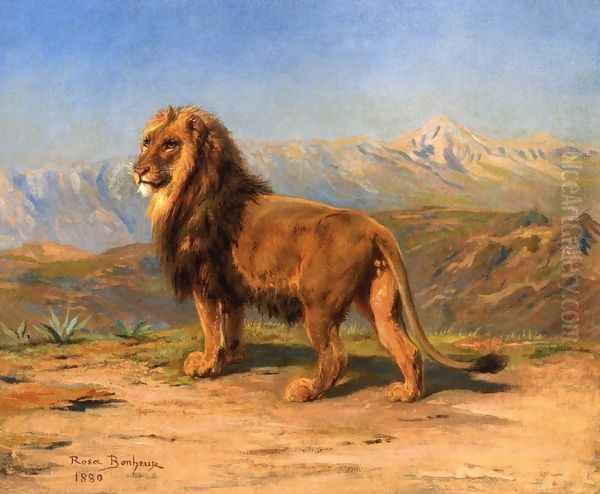 Lion in a Landscape Oil Painting by Rosa Bonheur