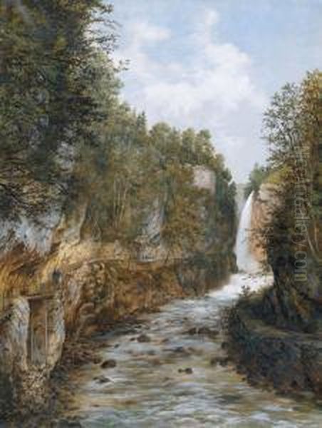 Die Taubenlochschlucht Bei Biel Oil Painting by Rudolf Johann Weiss