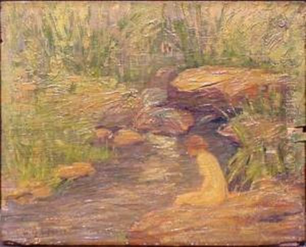 Bather By A Stream Oil Painting by Samuel A. Weiss