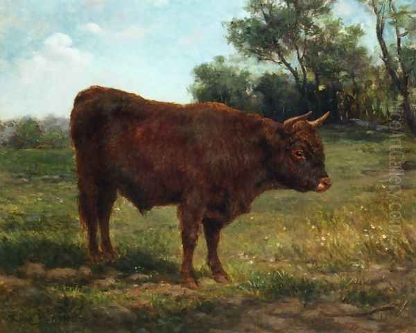 Longhorn Bull in a Landscape Oil Painting by Rosa Bonheur