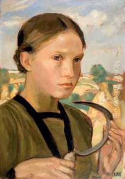 Farmer Girl Oil Painting by Wojciech Weiss