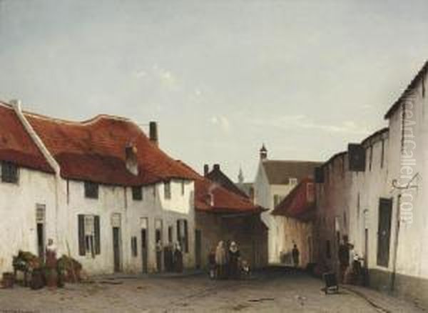 'het Straatje': Daily Activities In A Village Street Oil Painting by Jan Weissenbruch