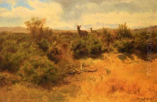 Stag and Doe in a Landscape Oil Painting by Rosa Bonheur