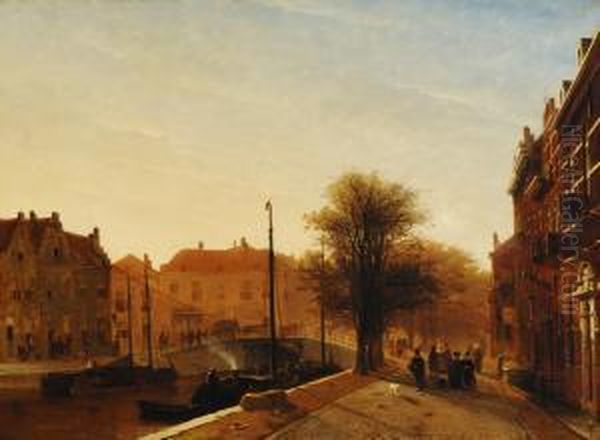 The Dunne Bierkade In The Hague Oil Painting by Jan Weissenbruch