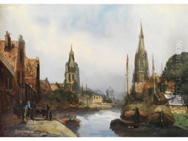 Kanal In Delft Oil Painting by Jan Hendrik Weissenbruch