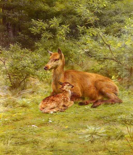 Doe And Fawn In A Thicket Oil Painting by Rosa Bonheur