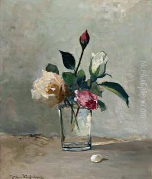 Rozen In Vaasje Oil Painting by Willem Johannes Weissenbruch