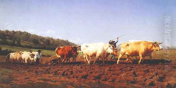 Ploughing in the Nivernais Region 1849 Oil Painting by Rosa Bonheur