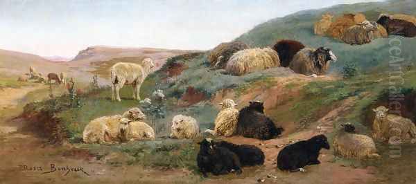 Sheep in a Mountainous Landscape Oil Painting by Rosa Bonheur