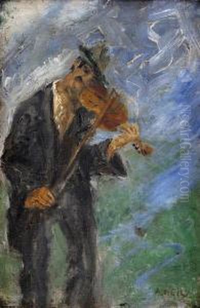 Muzikant Oil Painting by Peter Weisz-Kubincan