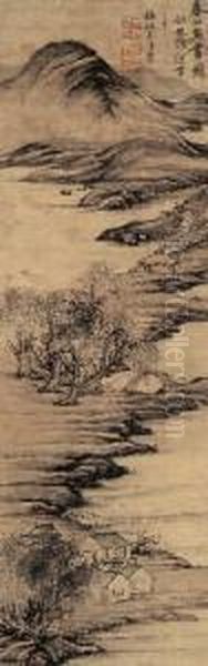 Spring Mountains In The Manner Of Zhao Ou'bo Oil Painting by Wu Weiye