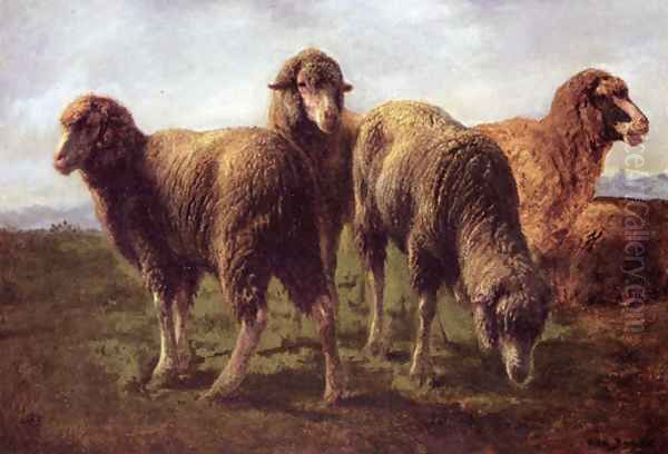 Sheep Grazing in a Meadow Oil Painting by Rosa Bonheur