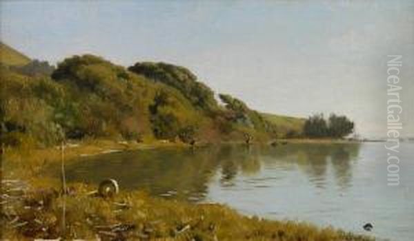 Edge Of The Bay, Believed To Be Bolinas,california Oil Painting by Thaddeus Welch