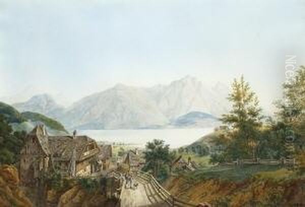 Blick Auf Den Mondsee Im
 Salzkammergut. Oil Painting by Ernst Welker