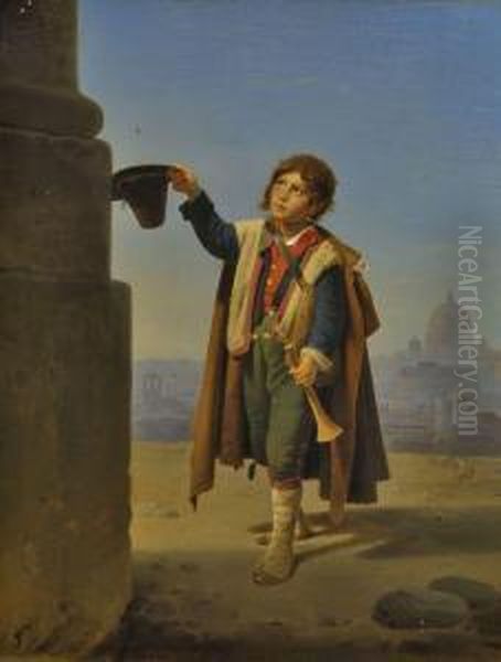 Kleiner Pifferaro Oil Painting by Theodor Leopold Weller