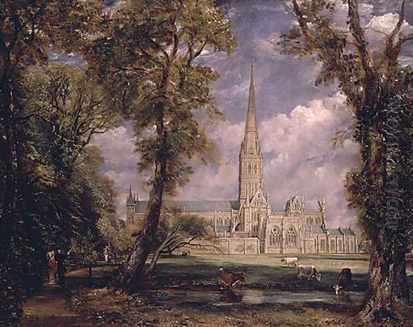 Salisbury Cathedral from the Bishop s Grounds 1825 Oil Painting by Rosa Bonheur