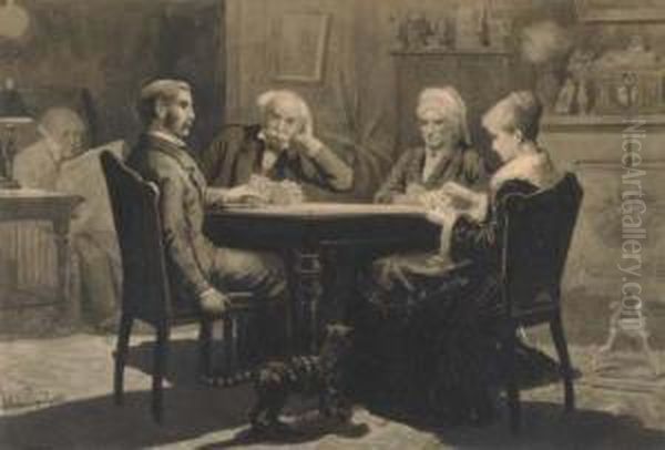 Card Game Oil Painting by J. Wells Chumpney