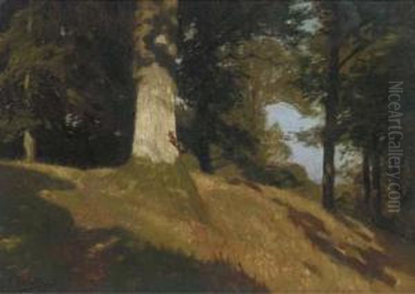 A Squirrel Climbing A Tree Oil Painting by Edward Francis Wells