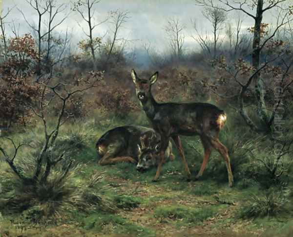 Young deer in a forest clearing Oil Painting by Rosa Bonheur