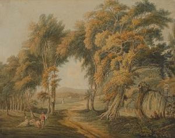 Figures Resting In A Landscape Oil Painting by William Frederick Wells