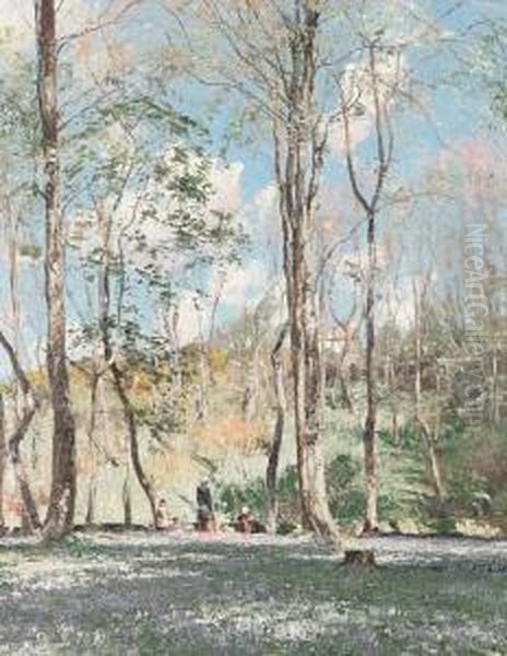 Children In A Wooded Glade Oil Painting by William Page Atkinson Wells