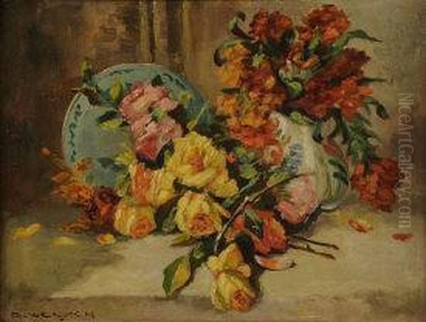 Still Life Of Summer Flowers Oil Painting by Paul Welsch