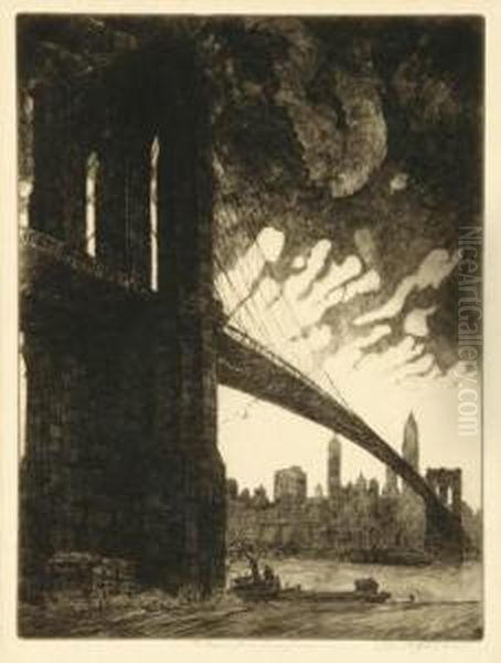 Brooklyn Bridge, Twilight Oil Painting by Horace Devitt Welsh