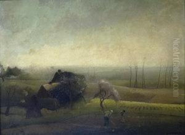 Spring Landscape With Figures In A Field Oil Painting by Ernest Welvaert