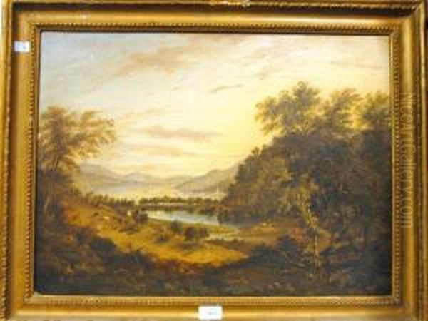 An Extensive Mountain Lake Scene Oil Painting by Elizabeth Wemyss Nasmyth