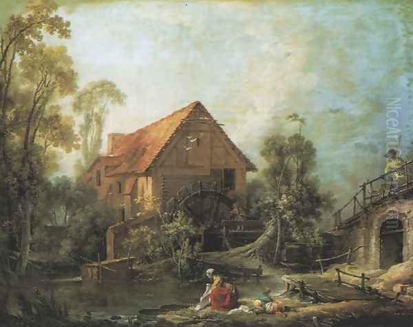 Watermill Oil Painting by Francois Boucher