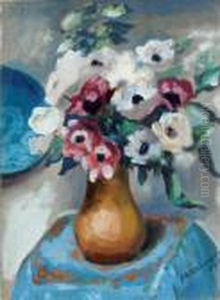 Nature Morte Aux Anemones Oil Painting by Albert Wenbaum