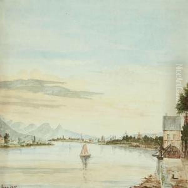 View Of The Rhine Oil Painting by Heinrich E Wenck