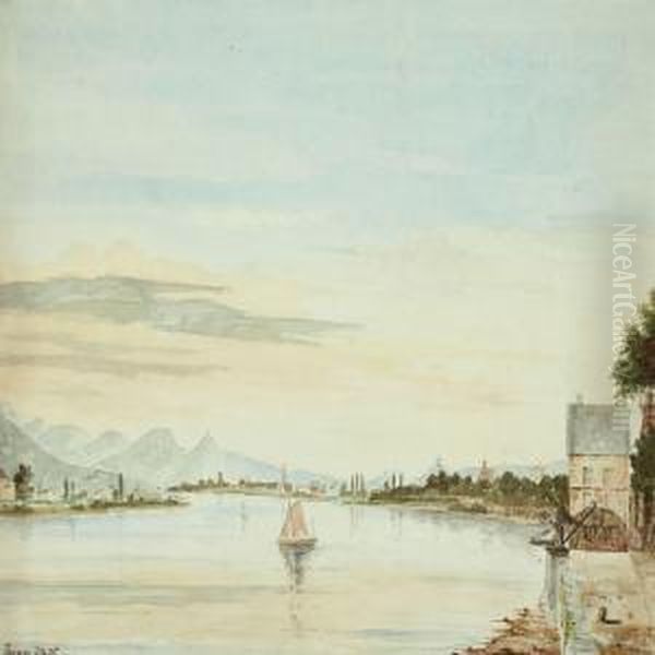 View Of The Rhine Oil Painting by Heinrich E Wenck