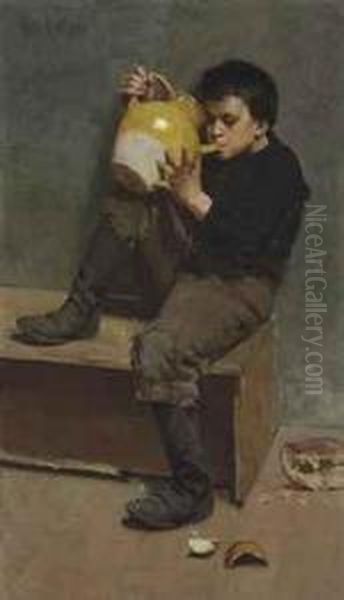 Little Vagabond Drinking From Jug Oil Painting by Theodore Wendel